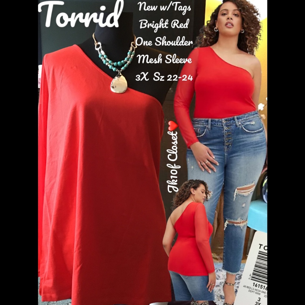 LOWEST🌺 NWT TORRID 3X FESTIVE RED ONE SHOULDER STRETCH TOP